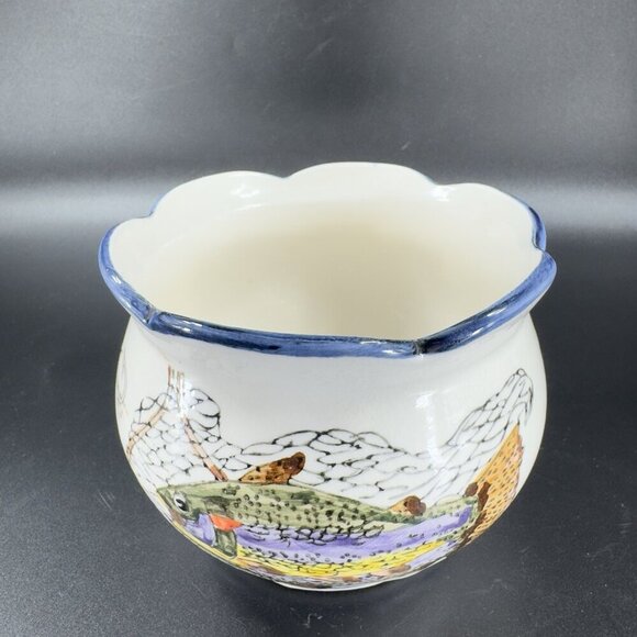 Vintage Ceramic Dish Bowl Flower Pot Container With Fish Trout Design Wavy Edges - Picture 12 of 13